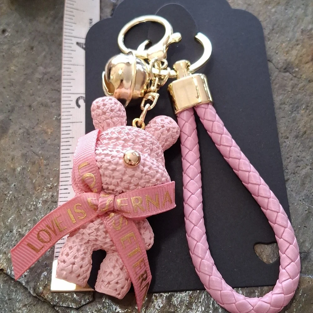 Pink Bunny Keychain/Bag Charm with Braided Strap